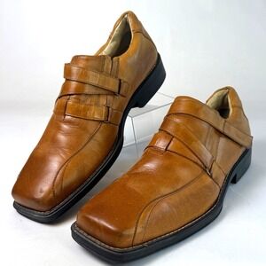 Ferracini Mens Tan Brown Leather Square Toe Slip On Monk Strap Shoes Size 12